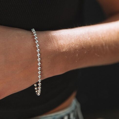 Dacc & Aya Solid Silver Bead Ball Strand Chain Bracelet for Men Boys, 4MM, 6MM, 8MM, Military Ball Bead Chain Bracelet for Women with Lobster Clasp, Oxidized or Shiny, Unisex Silver Chain, 7-9 Inch in Kuwait