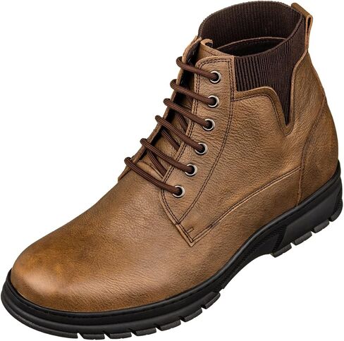 TOTO Men's Invisible Height Increasing Elevator Shoes - Pebble Grain Leather Lace-up Work Boots - 2.8 Inches Taller in Saudi Arabia