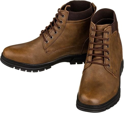 TOTO Men's Invisible Height Increasing Elevator Shoes - Pebble Grain Leather Lace-up Work Boots - 2.8 Inches Taller in Saudi Arabia