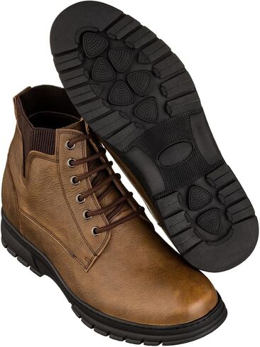 TOTO Men's Invisible Height Increasing Elevator Shoes - Pebble Grain Leather Lace-up Work Boots - 2.8 Inches Taller in Saudi Arabia