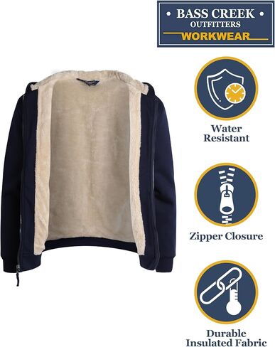 Bass Creek Outfitters Mens High Visibility Sweatshirt - Heavyweight Sherpa Lined Safety Workwear Zip Hoodie Sweatshirt, M-XXL in Kuwait