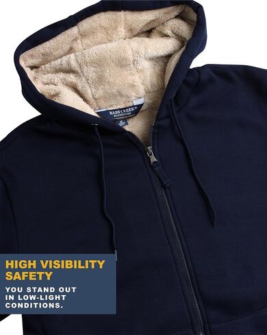 Bass Creek Outfitters Mens High Visibility Sweatshirt - Heavyweight Sherpa Lined Safety Workwear Zip Hoodie Sweatshirt, M-XXL in Kuwait