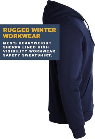 Bass Creek Outfitters Mens High Visibility Sweatshirt - Heavyweight Sherpa Lined Safety Workwear Zip Hoodie Sweatshirt, M-XXL in Kuwait