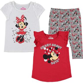 Disney Minnie Mouse Girls 3 Piece T-shirts and Legging Pants Set for Toddler and Little Kids – Red/White/Grey