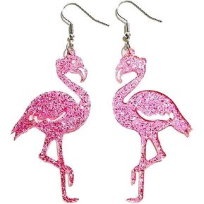 Flamingo Dangle Drop Earrings Cute Funny Glitter Acrylic Resin Hot Pink Animal Dangle Drop Earrings For Women Girls Fashion Jewelry Valentine's Day Gifts