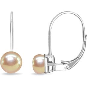Sterling Silver Freshwater Cultured White Pearl Leverback Drop Earrings for Women Girls