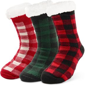 Women Fuzzy Socks Thick Winter Warm Socks for Women Fleece Lined Thermal Fluffy Socks with Grips for Home 3 Pack in Kuwait