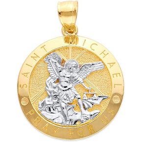 Solid 10k Gold Saint Michael Pray For Us Pendant - Protection Jewelry in Saudi Arabia
