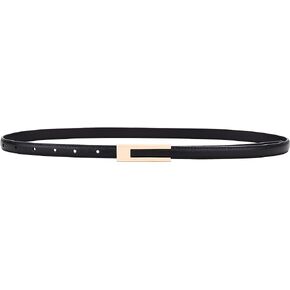 Womens Leather Belt Skinny Waist Belt for Dresses with Gold Buckle, Womens Simple Thin Belts for Jeans Pants