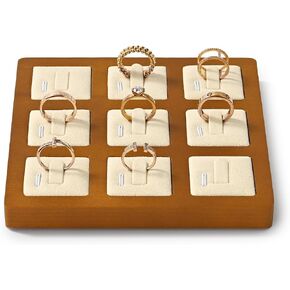Oirlv Solid Wood Ring Display Stand Showcase Ring Display Organizer Tray 9 Bits Ring Holder (Creamy-White) in Kuwait