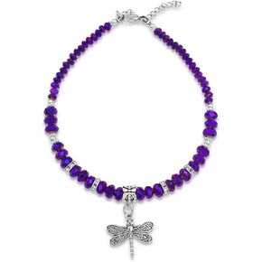 BESHEEK Handmade Purple Crystal Beaded Dragonfly Boho Ankle Bracelet Anklet for Women | Waterproof, Adjustable for Large Ankles in Kuwait