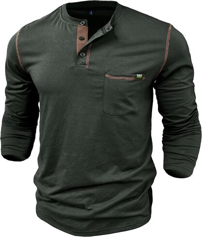 Mens Casual Henley Shirts Cotton T Shirts Long Sleeve Fashion Tops Lightweight Pullover in Saudi Arabia