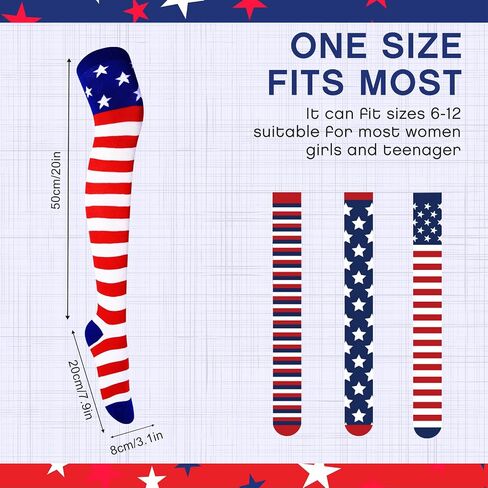 Vicenpal 3 Pairs American Flag Socks For Men Women USA Socks 4th July Socks Long Striped Stars Patriotic Socks High over Knee Funny Novelty Socks Freedom Day Gifts for Girls Wedding Christmas in Saudi Arabia