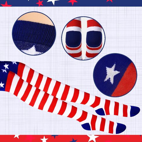 Vicenpal 3 Pairs American Flag Socks For Men Women USA Socks 4th July Socks Long Striped Stars Patriotic Socks High over Knee Funny Novelty Socks Freedom Day Gifts for Girls Wedding Christmas in Saudi Arabia