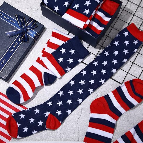 Vicenpal 3 Pairs American Flag Socks For Men Women USA Socks 4th July Socks Long Striped Stars Patriotic Socks High over Knee Funny Novelty Socks Freedom Day Gifts for Girls Wedding Christmas in Saudi Arabia