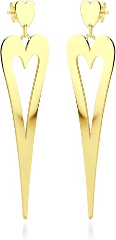 555Jewelry أقراط قلب متدلية طويلة من الفولاذ المقاوم للصدأ للنساء والفتيات in Kuwait