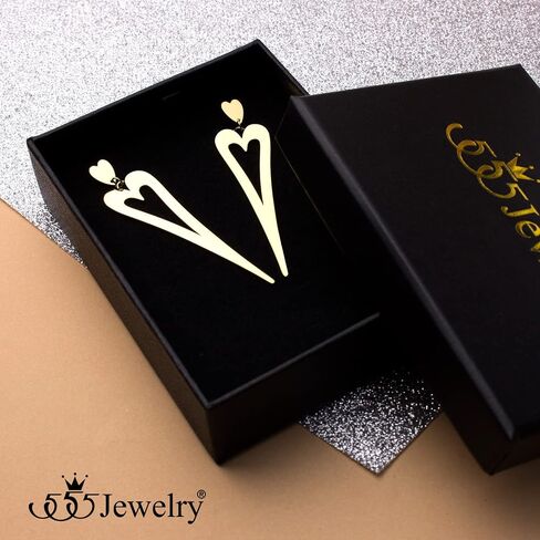 555Jewelry أقراط قلب متدلية طويلة من الفولاذ المقاوم للصدأ للنساء والفتيات in Kuwait