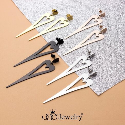 555Jewelry أقراط قلب متدلية طويلة من الفولاذ المقاوم للصدأ للنساء والفتيات in Kuwait