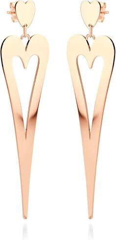 555Jewelry أقراط قلب متدلية طويلة من الفولاذ المقاوم للصدأ للنساء والفتيات in Kuwait