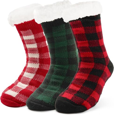 Women Fuzzy Socks Thick Winter Warm Socks for Women Fleece Lined Thermal Fluffy Socks with Grips for Home 3 Pack in Kuwait