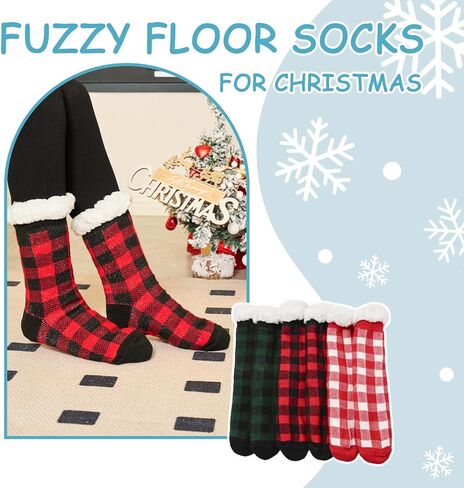 Women Fuzzy Socks Thick Winter Warm Socks for Women Fleece Lined Thermal Fluffy Socks with Grips for Home 3 Pack in Kuwait