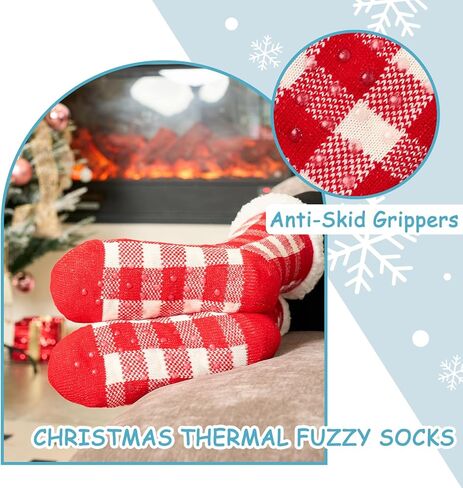 Women Fuzzy Socks Thick Winter Warm Socks for Women Fleece Lined Thermal Fluffy Socks with Grips for Home 3 Pack in Kuwait