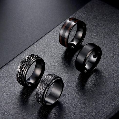 Fansilver 16 قطعة من حلقات التململ المصنوعة من الفولاذ المقاوم للصدأ للرجال والنساء والفضة والذهب الأسود وحلقات رجالية رائعة وحلقات سلسلة دوارة وحلقات قلق عصرية مقاس 7-13 in Kuwait