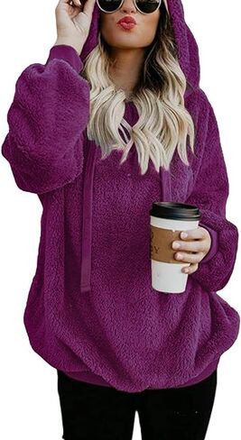 Sleepdown Womens Oversized Pullover Hooded Sweatshirt with Pockets Fuzzy Fleece Long Sleeve Zip Up Sweatshirt for Womens in Kuwait