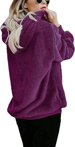 Sleepdown Womens Oversized Pullover Hooded Sweatshirt with Pockets Fuzzy Fleece Long Sleeve Zip Up Sweatshirt for Womens in Kuwait