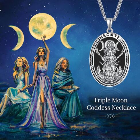 TUNGSTORY Moon Pendant Necklace Sterling Silver Necklace for Women Black Agate/Abalone Shell/Mother-of-Pearl/Moonstone Necklace Hecate/Celtic Knot Amulet in Saudi Arabia