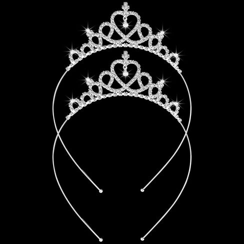 Makone 2 Pieces Girls Crystal Tiara Silver Princess Crown Bendable Adjustable Headband Ultralight Hair Accessories for Birthday Party Wedding Photograph in Kuwait