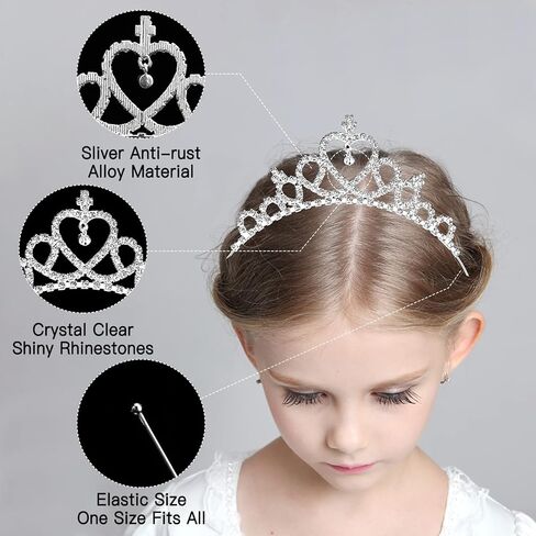 Makone 2 Pieces Girls Crystal Tiara Silver Princess Crown Bendable Adjustable Headband Ultralight Hair Accessories for Birthday Party Wedding Photograph in Kuwait