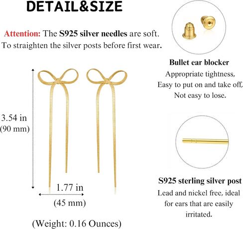 BLISI Gold Bow Earrings Silver 925 Sterling Silver Post Bow Stud Earrings Gold Dangle Bow Earrings Gold and Silver Bow Earrings for Women Girls Hypoallergenic in Saudi Arabia