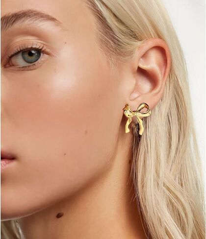 BLISI Gold Bow Earrings Silver 925 Sterling Silver Post Bow Stud Earrings Gold Dangle Bow Earrings Gold and Silver Bow Earrings for Women Girls Hypoallergenic in Saudi Arabia