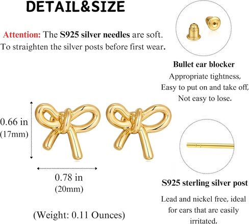 BLISI Gold Bow Earrings Silver 925 Sterling Silver Post Bow Stud Earrings Gold Dangle Bow Earrings Gold and Silver Bow Earrings for Women Girls Hypoallergenic in Saudi Arabia