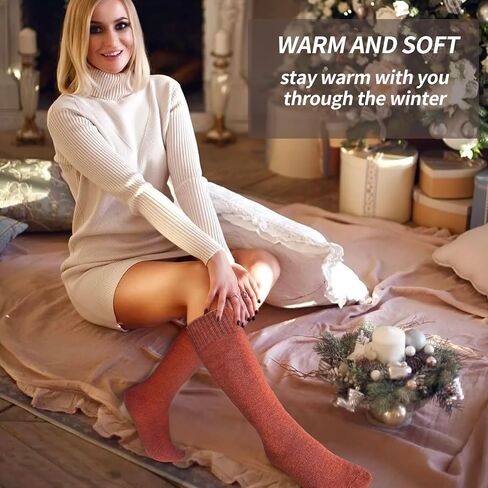 Knee High Socks for Woman, Boot Socks/long Socks Cotton Thermal Socks for Hiking Skiing Winter Gifts-4pairs in Saudi Arabia