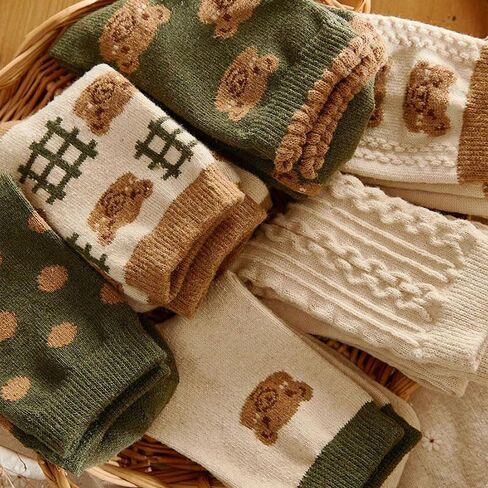 Tooe Women's Kawaii Bear Cotton Socks 6Pairs Coquettish Vintage Crew Socks Cute Warm Casual Socks Fairycore Socking in Saudi Arabia