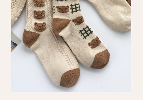 Tooe Women's Kawaii Bear Cotton Socks 6Pairs Coquettish Vintage Crew Socks Cute Warm Casual Socks Fairycore Socking in Saudi Arabia