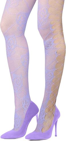 Benefeet Sox Womens Sexy Rose Patterned Fishnet Tights Neon Solid Colored Fishnets Floral Mesh Hollow Out Stockings Pantyhose in Saudi Arabia