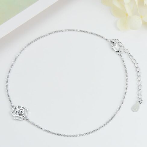 AOBOCO Flower Ankle Bracelet for Women, 925 Sterling Silver Crystal Adjustable Anklet in Saudi Arabia