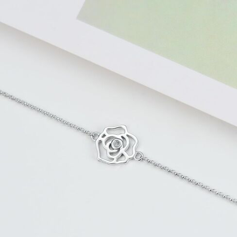 AOBOCO Flower Ankle Bracelet for Women, 925 Sterling Silver Crystal Adjustable Anklet in Saudi Arabia
