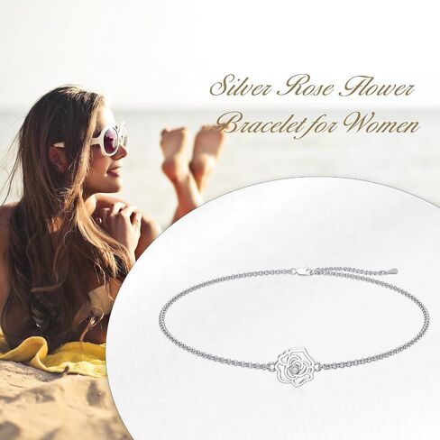 AOBOCO Flower Ankle Bracelet for Women, 925 Sterling Silver Crystal Adjustable Anklet in Saudi Arabia