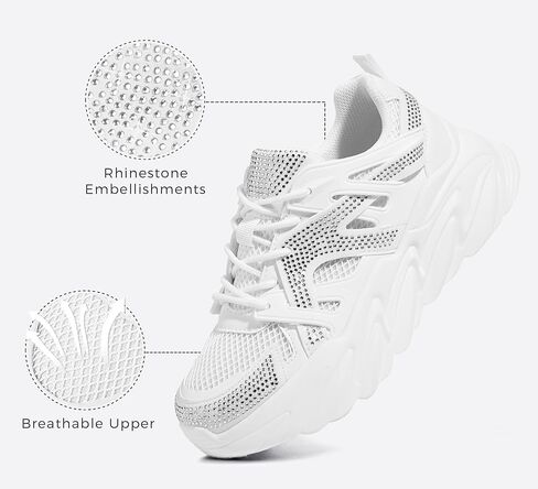 LUCKY STEP Women's Chunky Rhinestone Fashion Sneakers | Sparkly Platform Thick Dad Rave Mesh Walking Shoes in Saudi Arabia