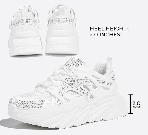LUCKY STEP Women's Chunky Rhinestone Fashion Sneakers | Sparkly Platform Thick Dad Rave Mesh Walking Shoes in Saudi Arabia