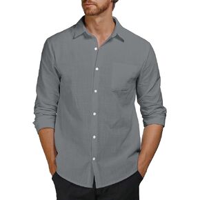 قمصان AUDATE للرجال من القطن والكتان، قمصان كاجوال بأزرار سفلية، قمصان ذات مقاس عادي وأكمام طويلة in Kuwait