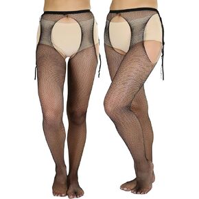 ToBeInStyle Women’s Sheer Fishnet Suspender Pantyhose w/Side Tie Bows