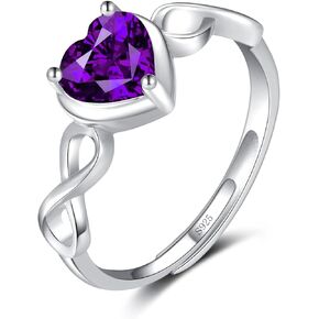 Shysnow Birthstone Infinity Heart Ring for Women 925 Sterling Silver Adjustable Open Infinity Symbol Promise Cubic Zirconia Dainty Engagement Wedding Simulated Gemstone Rings for Mothers Wife Girls