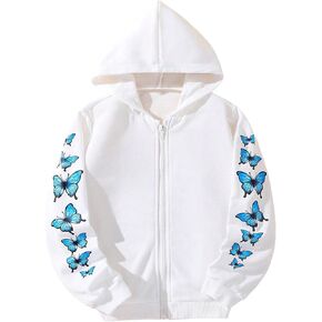 OYOANGLE Girl's Butterfly Print Long Sleeve Zipper Hoodie Jacket Casual Sweatshirts Top Shirt in Saudi Arabia