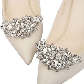 Missgrace Fashion Wedding Bridal Luxury Elegant Crystal Shoe Clips Removable Rinestone Shoe Buckles Decorative Shoe Accessories for Women 2Pcs