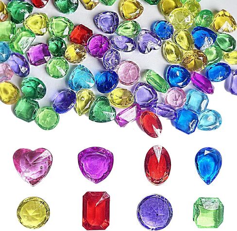 100 قطعة من الاحجار الكريمة والكريستال من الاكريليك المزيف، احجار كريمة بلاستيكية للاطفال، لعبة البحث عن الكنوز وهدايا الحفلات in Kuwait